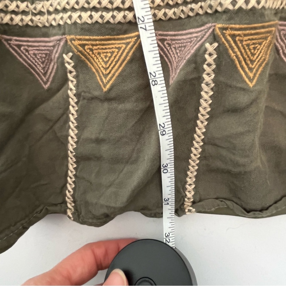Savanna Jane Geometric Embroidered Patterned Olive Green Mini Dress Size Medium - Picture 8 of 10